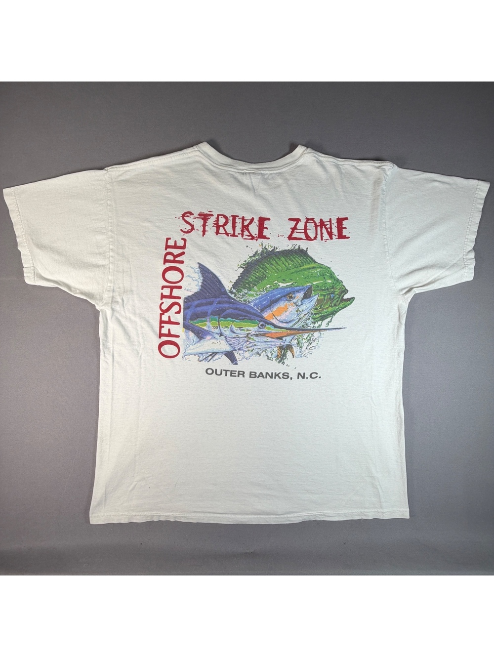 VTG Strike Zone Outer Banks NC Shirt Mens White OBX Fishing Pocket Graphic Tee
